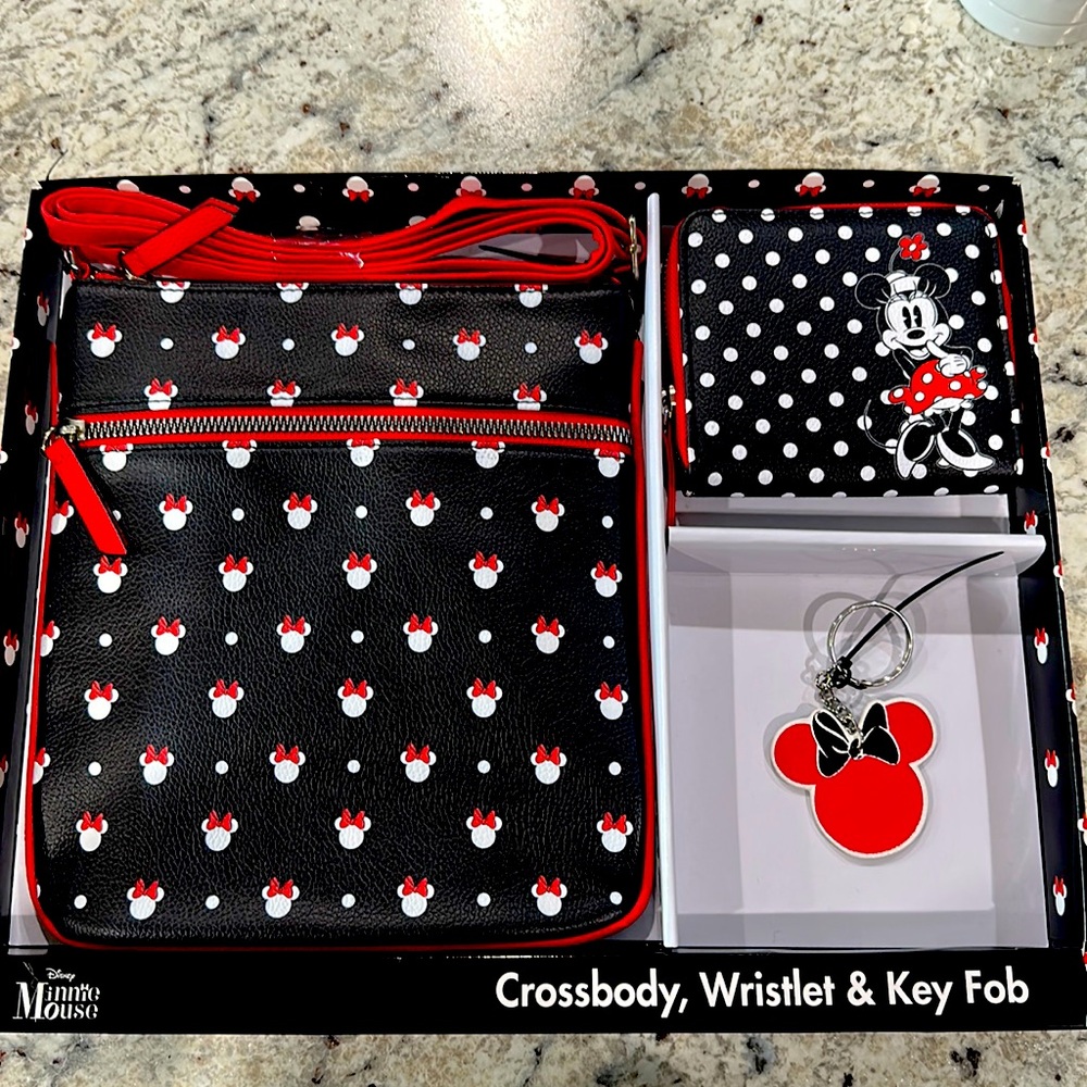 Minnie Mouse Crossbody Purse, Wallet, and. Key Fob. New. Disney